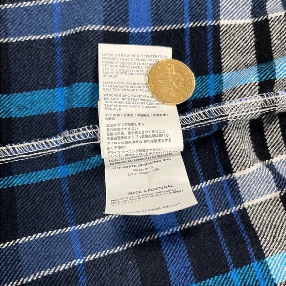 OFF WHITE INCOMPIUTO MARINA DE SILVA BLUE FLANNEL SHIRT M SIZE - Picture 6 of 6